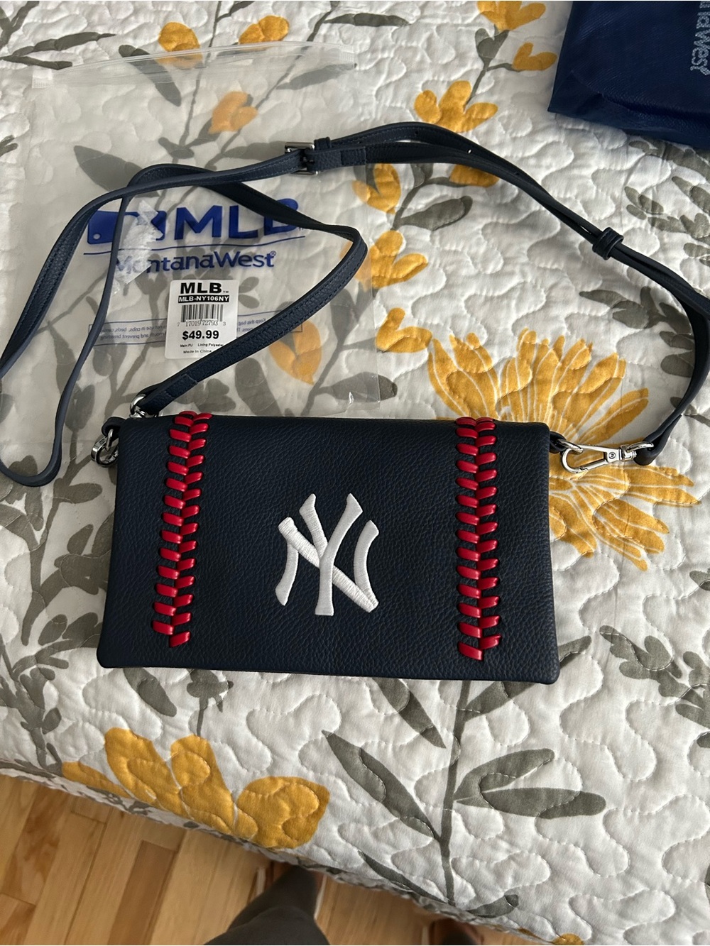 Montana West Navy Crossbody Bag with Red Stitching and White NY Logo